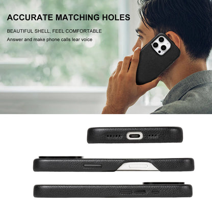 Black Genuine Leather Magnetic Phone Case for iPhone 14 Pro Max (Wholesale/OEM Manufacturer)