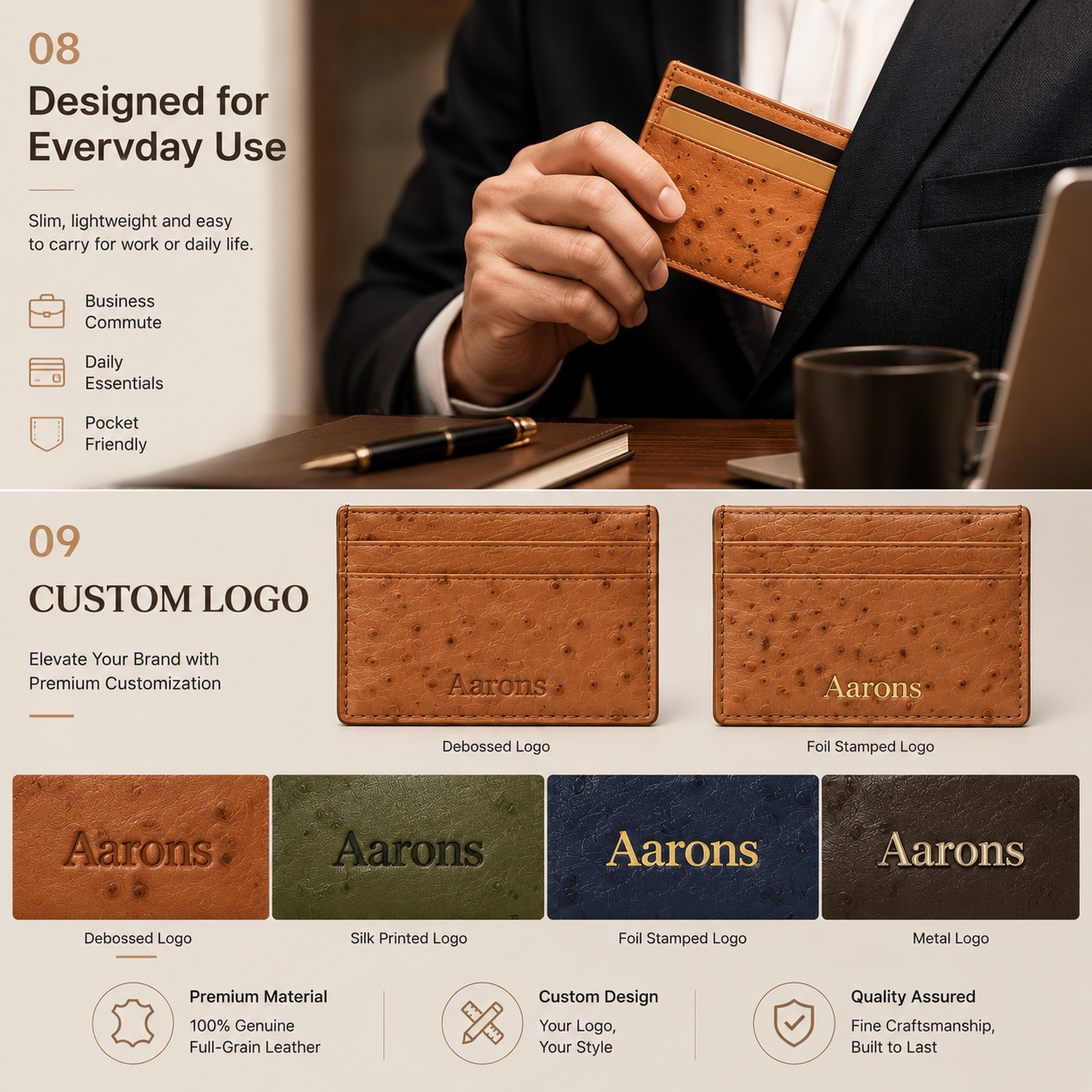 Genuine Leather Ostrich Pattern Card Holder (Wholesale/OEM Manufacturer)