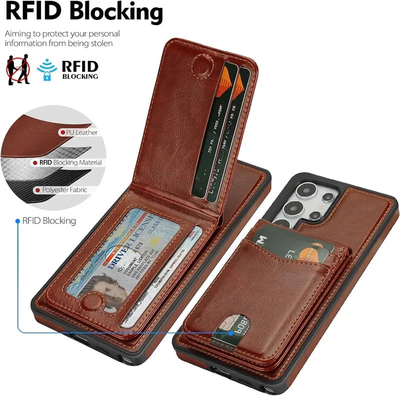 Genuine Leather RFID Wallet Phone Case for Customizable Device Models image 3
