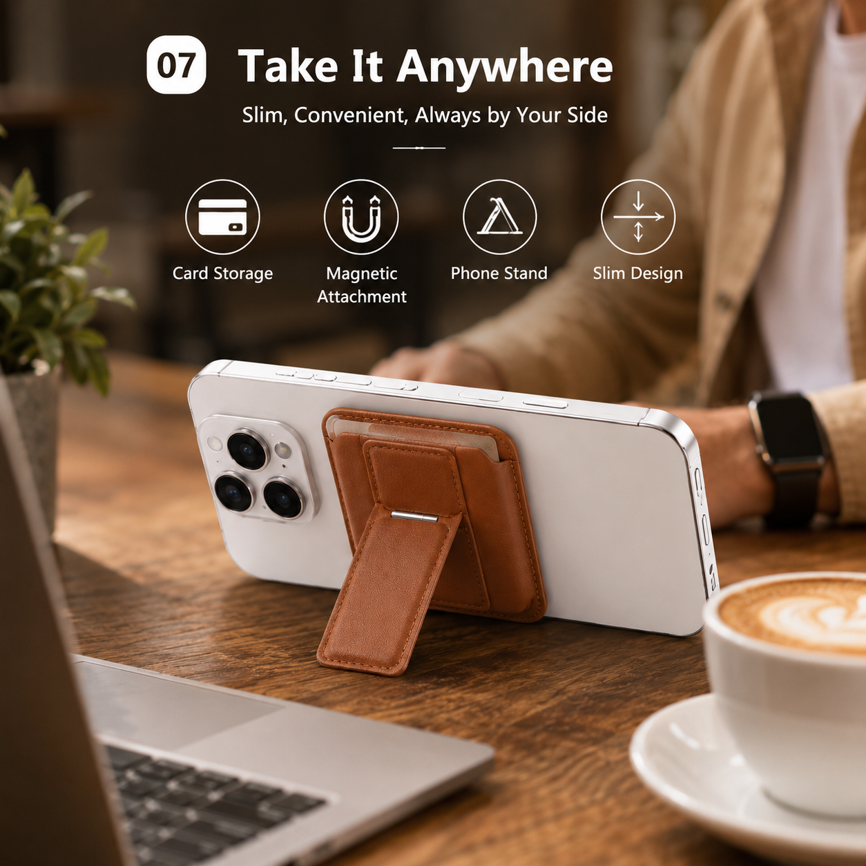 Wholesale PU Leather Magsafe Card Holder with Magnetic Phone Stand Custom Logo Manufacturer