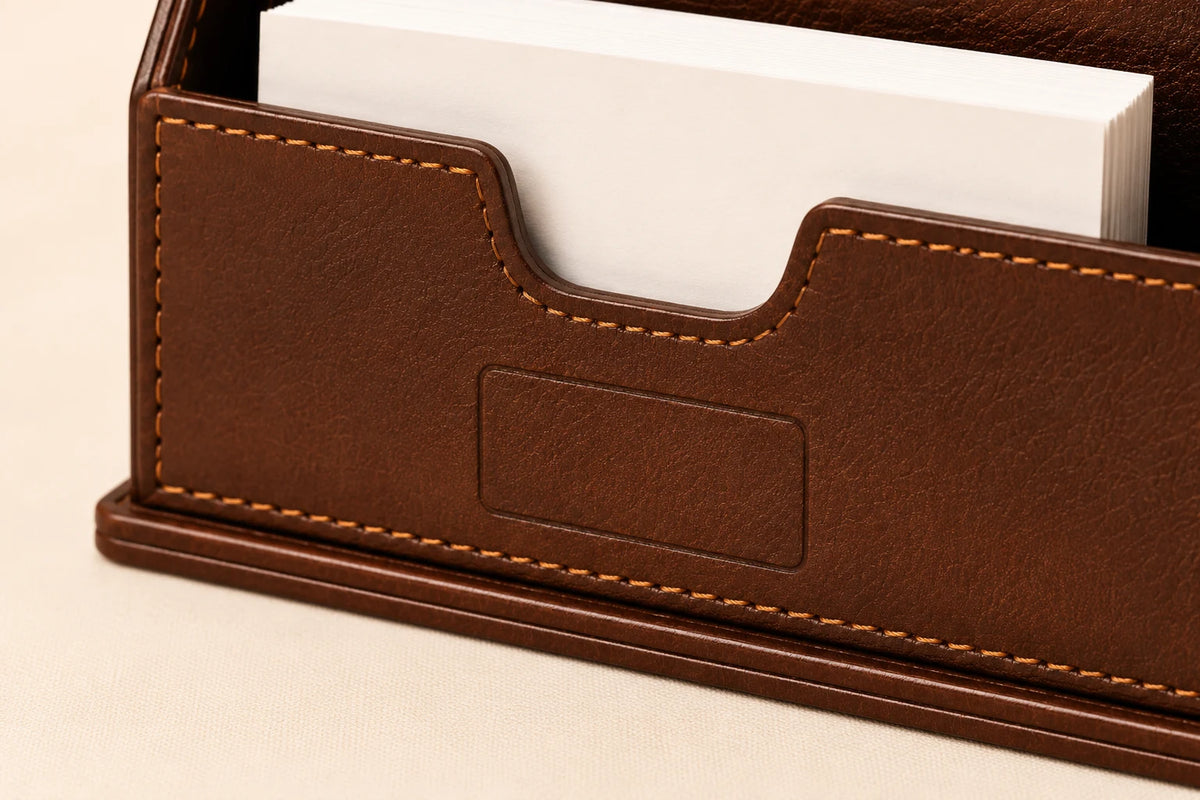 Porta-Carimbos e Organizador de Mesa para Cartões de Visita de Couro — OEM Personalizado
