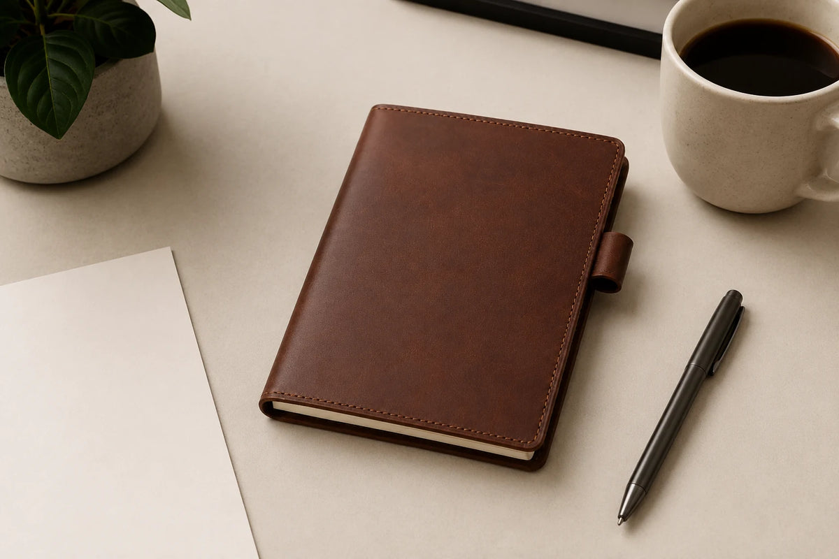 Capa de Caderno de Couro Personalizada com Porta-Caneta — OEM Personalizado