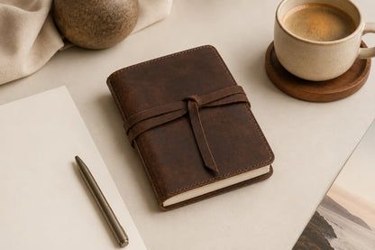 Journal de Viagem de Couro Recarregável com Tira de Amarrar — OEM Personalizado