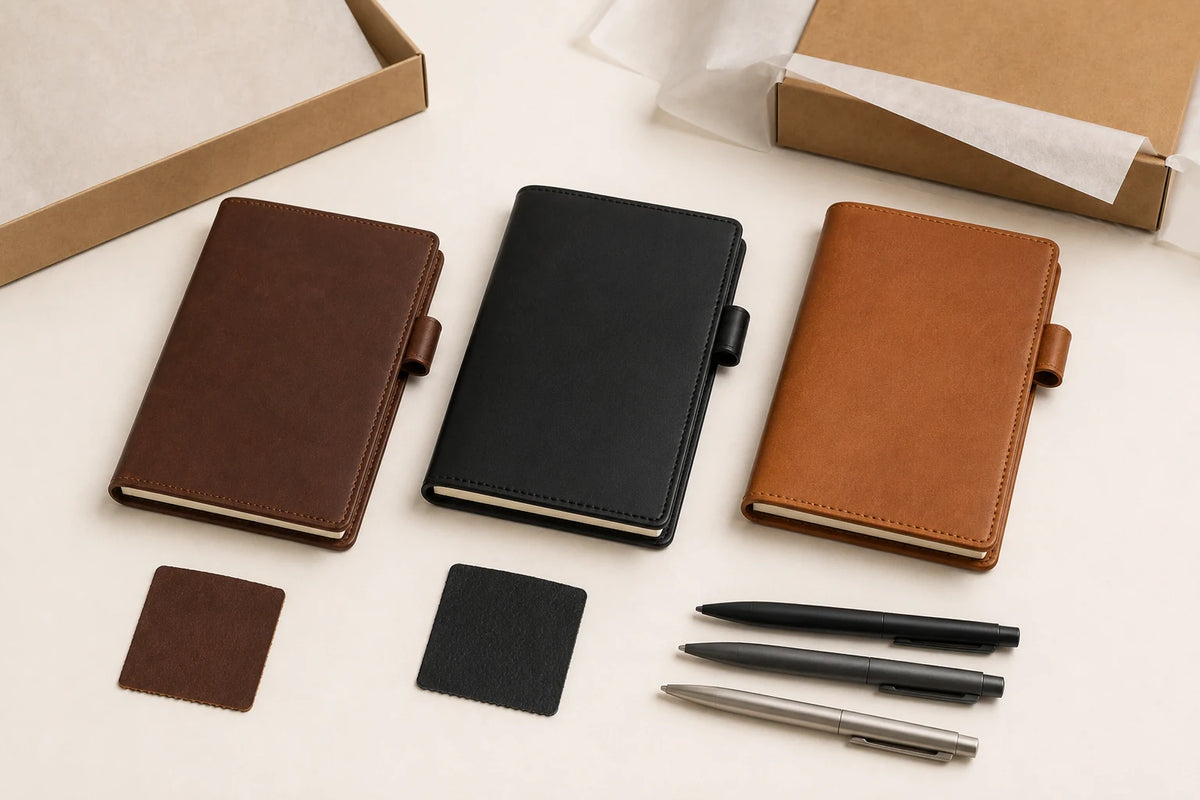 Capa de Caderno de Couro Personalizada com Porta-Caneta — OEM Personalizado