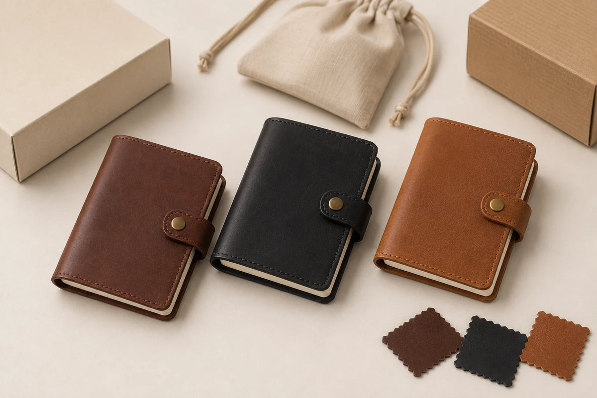 Capa de Caderno de Bolso de Couro com Botão de Pressão — OEM Personalizado