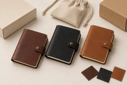 Capa de Caderno de Bolso de Couro com Botão de Pressão — OEM Personalizado