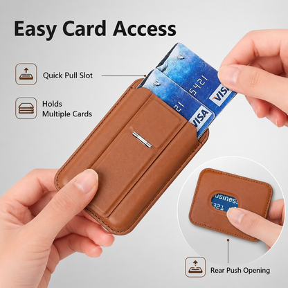 Wholesale PU Leather Magsafe Card Holder with Magnetic Phone Stand Custom Logo Manufacturer