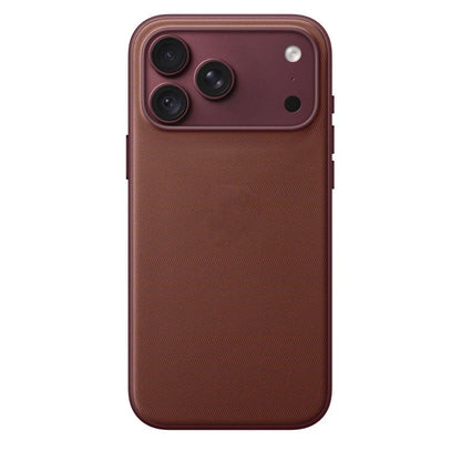 Burgundy woven-fabric case on a display phone; phone not included.