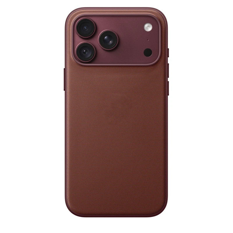 Burgundy woven-fabric case on a display phone; phone not included.