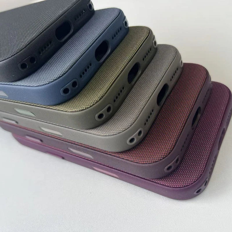 Bottom openings and fabric-wrapped edges of the phone-case design.
