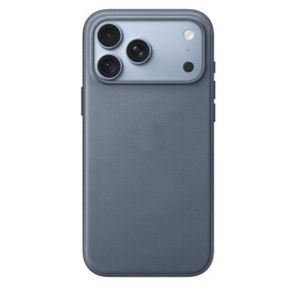 Chambray-blue woven-fabric phone-case style reference with original product marking.