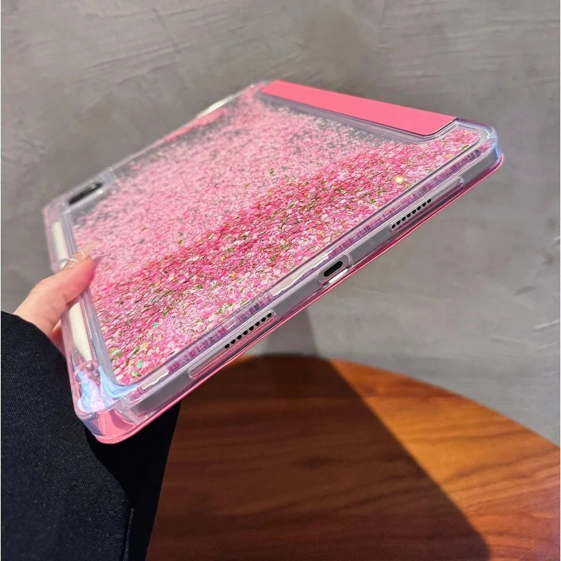 Glitter tablet case edge and opening details; shared reference, exact openings depend on the selected tablet model