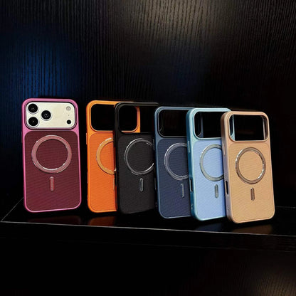 Six color references showing the textured case and rear circular magnetic design.