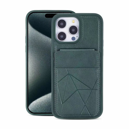 Green wallet-stand phone-case front and back design reference.