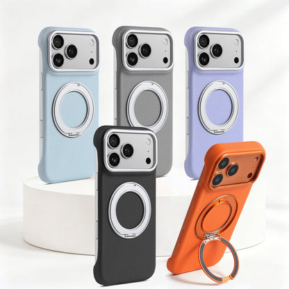 Five color references of the open-side phone-case design with circular ring stand.