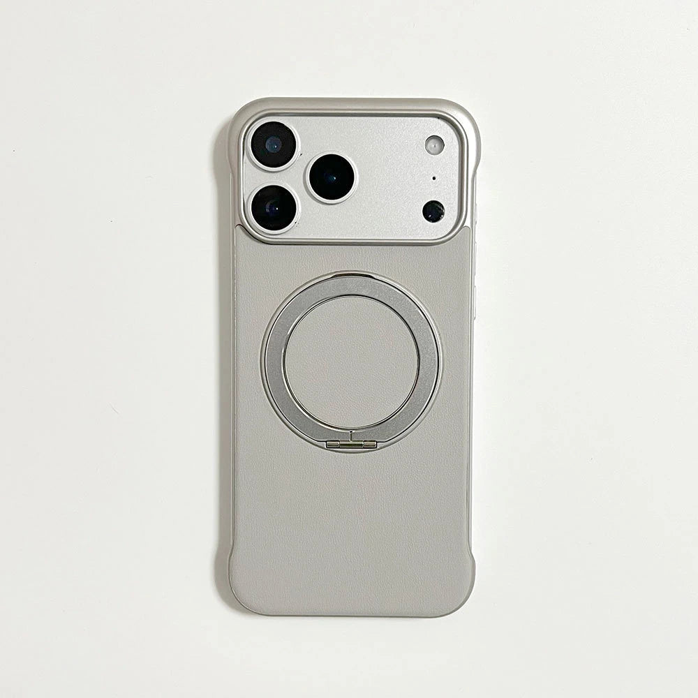 Silver-tone frameless phone-back style reference on a display phone.