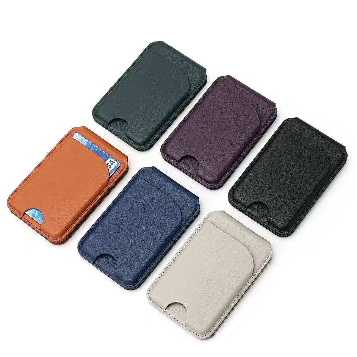 Six color references for the PU card wallet design; sample card and other props not included