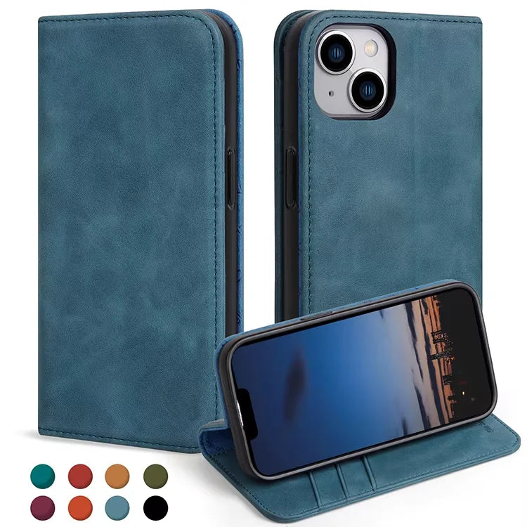 Genuine Leather Wallet Phone Case for iPhone 15 Series image 1