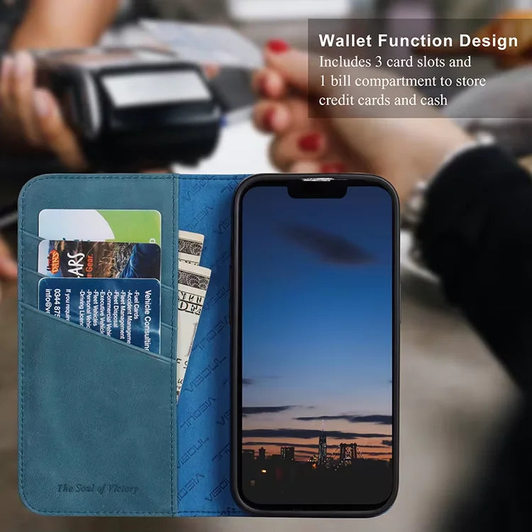 Genuine Leather Wallet Phone Case for iPhone 15 Series image 4