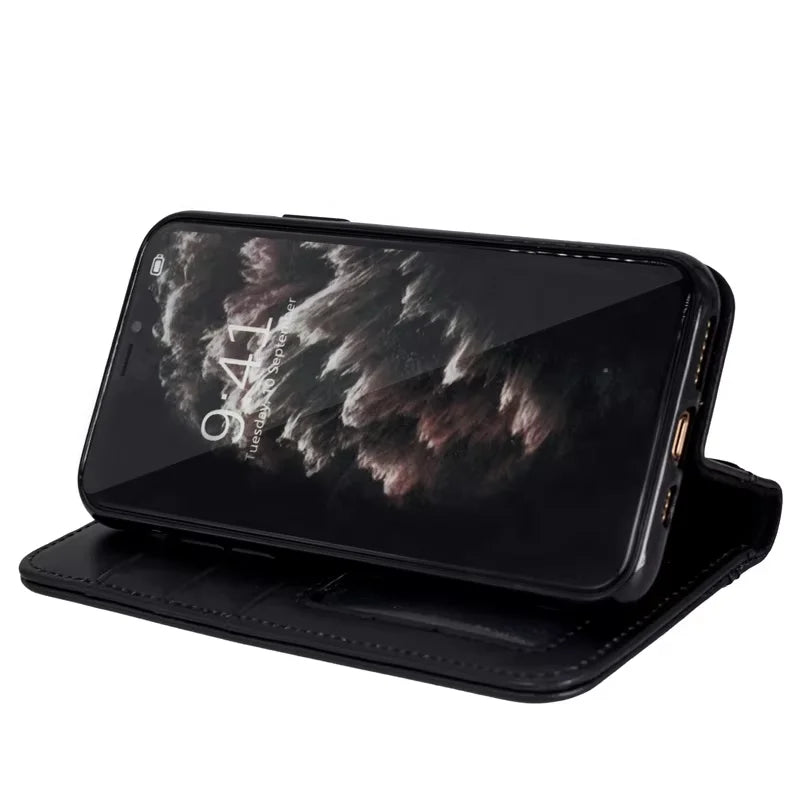 Genuine Leather Folio Wallet Phone Case for Customizable Device Models image 4