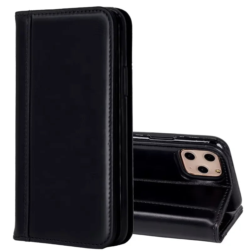 Genuine Leather Folio Wallet Phone Case for Customizable Device Models image 2