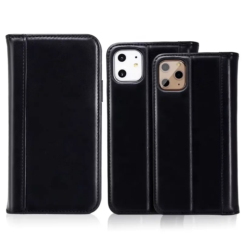 Genuine Leather Folio Wallet Phone Case for Customizable Device Models image 3
