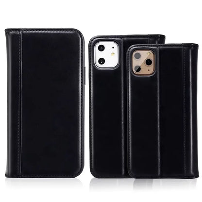 Genuine Leather Folio Wallet Phone Case for Customizable Device Models image 3