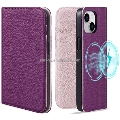 Genuine Leather Wallet Phone Case for iPhone 15 Series image 1