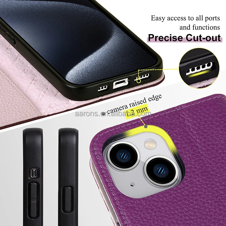 Genuine Leather Wallet Phone Case for iPhone 15 Series image 6