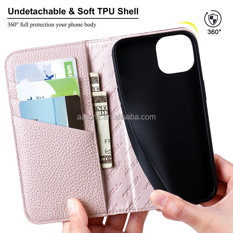 Genuine Leather Wallet Phone Case for iPhone 15 Series image 5