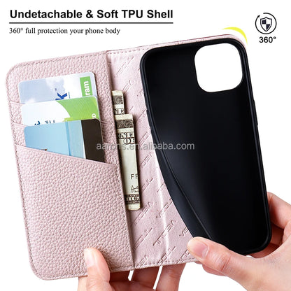Genuine Leather Wallet Phone Case for iPhone 15 Series image 5