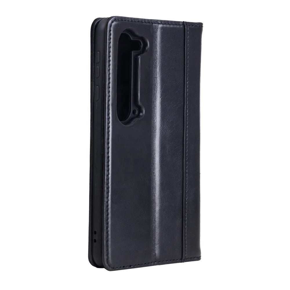 Black Genuine Leather Folio Wallet Phone Case for Sharp Aquos Series - image 4