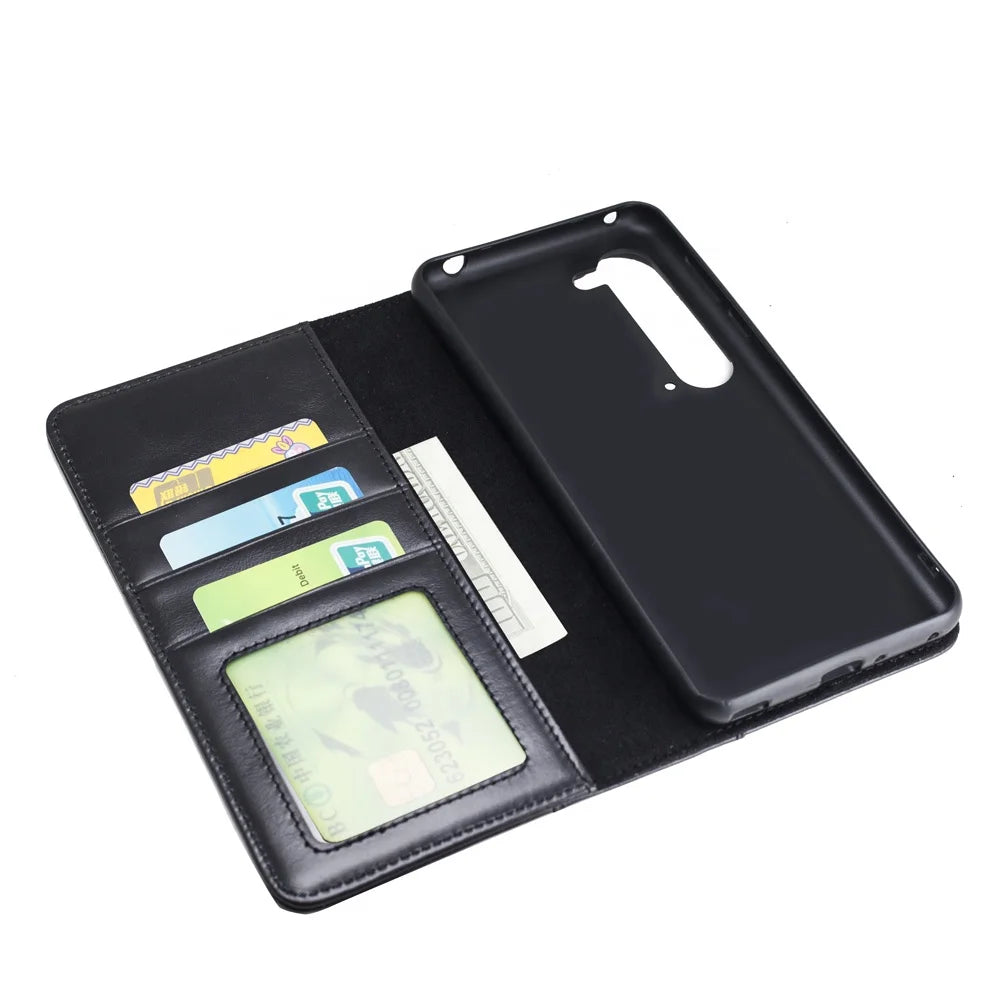 Black Genuine Leather Folio Wallet Phone Case for Sharp Aquos Series - image 5