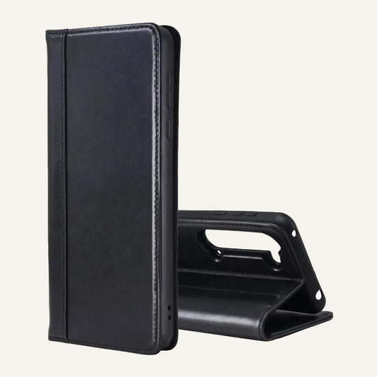 Black Genuine Leather Folio Wallet Phone Case for Sharp Aquos Series - image 1