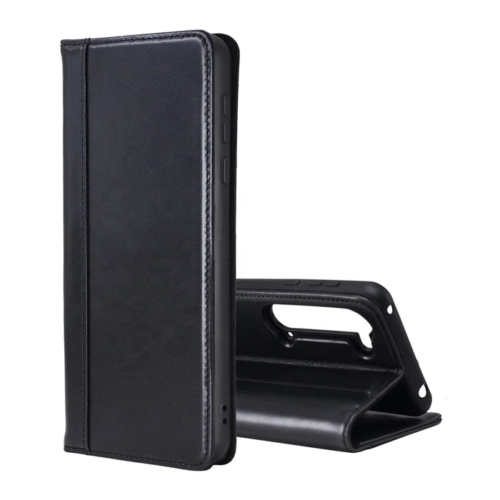 Black Genuine Leather Folio Wallet Phone Case for Sharp Aquos Series - image 1