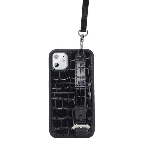 Crocodile Leather Crossbody Card Slots Wallet Phone Case for Custom Phone Models Style 02 - image 1