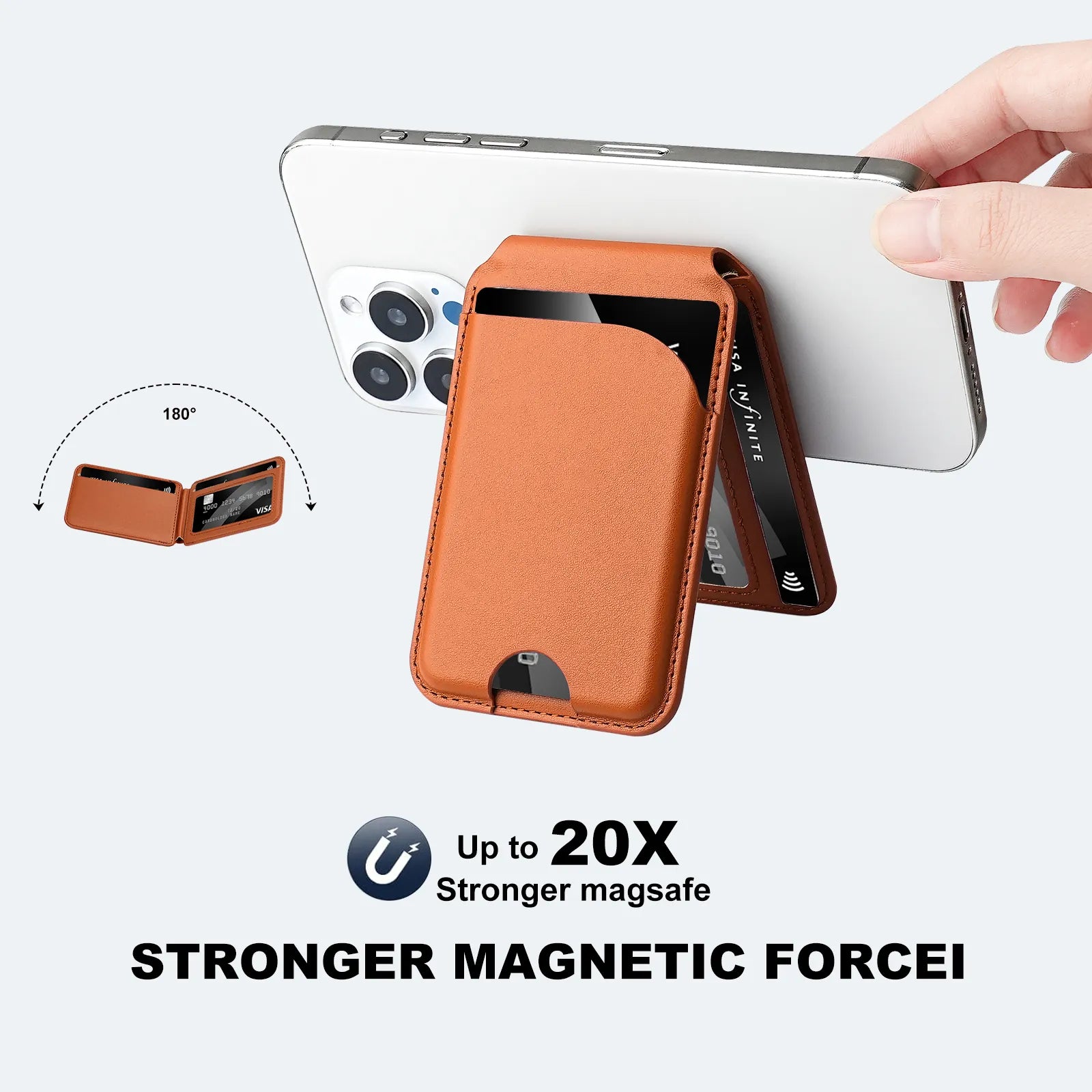 Genuine Leather MagSafe Bifold Magnetic Card Holder Wallet with Phone Stand (Wholesale/OEM Manufacturer)