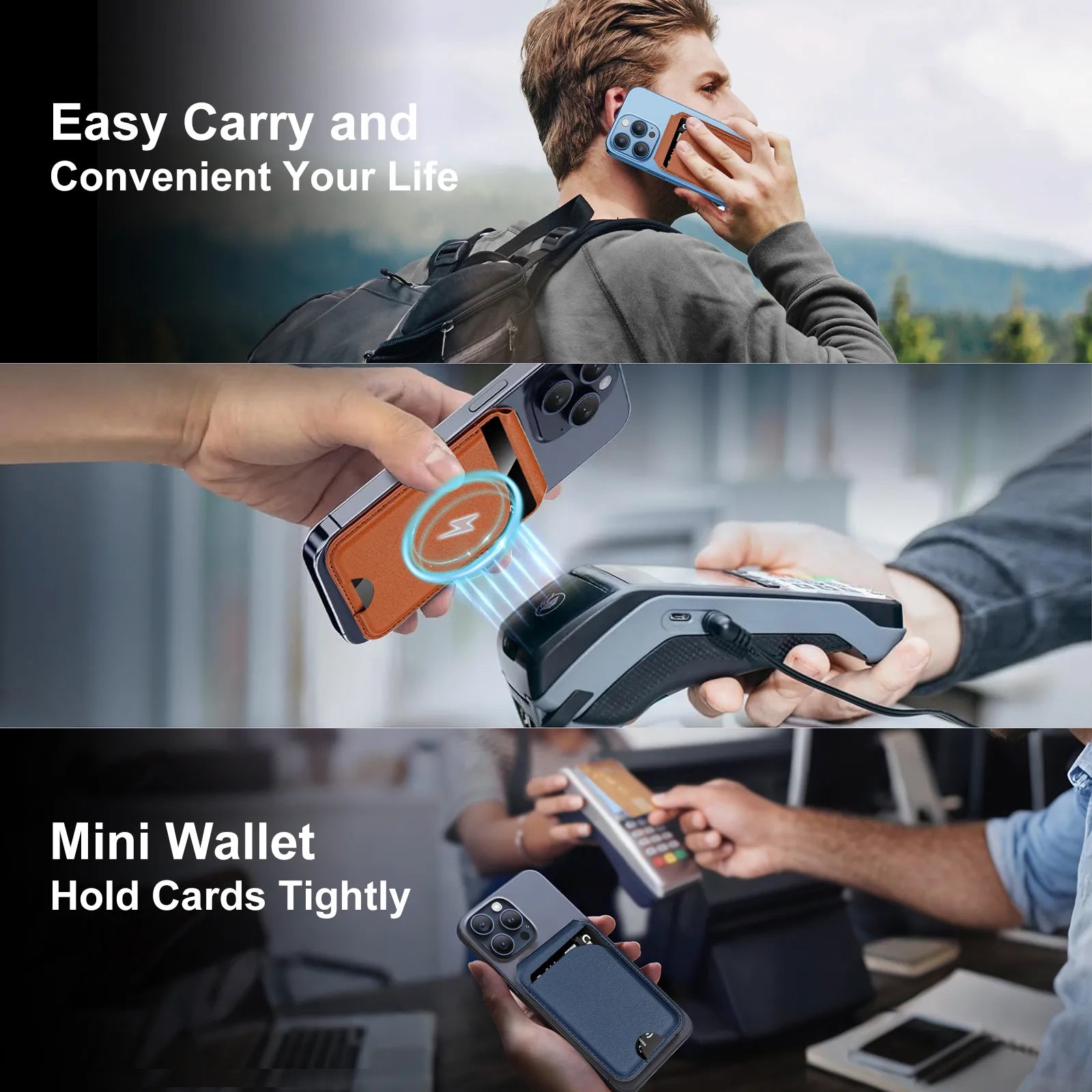 Genuine Leather MagSafe Bifold Magnetic Card Holder Wallet with Phone Stand (Wholesale/OEM Manufacturer)