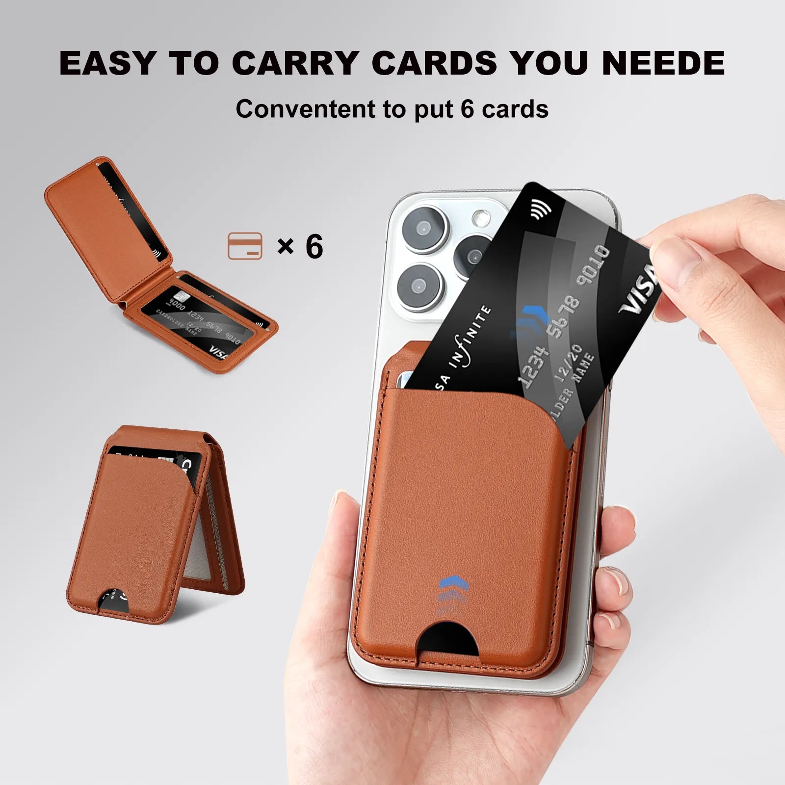 Genuine Leather MagSafe Bifold Magnetic Card Holder Wallet with Phone Stand (Wholesale/OEM Manufacturer)