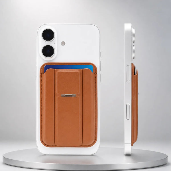 Genuine Leather MagSafe Card Holder with Magnetic Phone Stand (Wholesale/OEM Manufacturer)