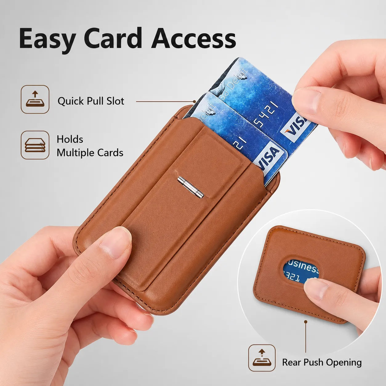 Genuine Leather MagSafe Card Holder with Magnetic Phone Stand (Wholesale/OEM Manufacturer)