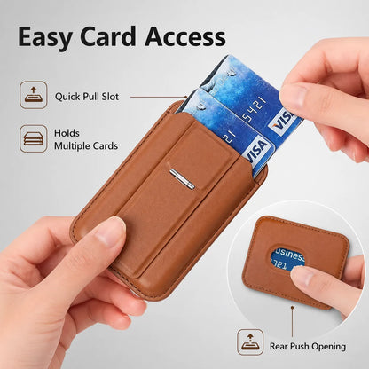 Genuine Leather MagSafe Card Holder with Magnetic Phone Stand (Wholesale/OEM Manufacturer)