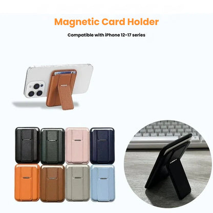Wholesale PU Leather Magsafe Card Holder with Magnetic Phone Stand Custom Logo Manufacturer