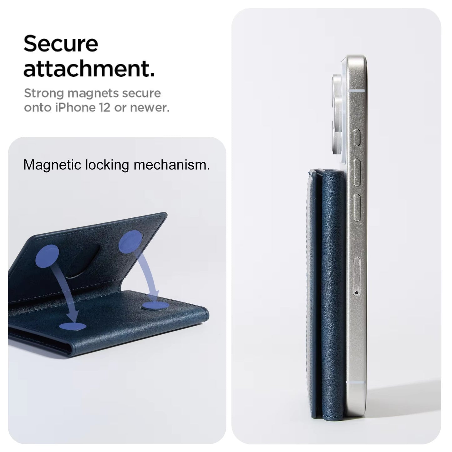 Wholesale PU Leather Magsafe Three-Fold Magnetic Card Holder Wallet OEM Manufacturer