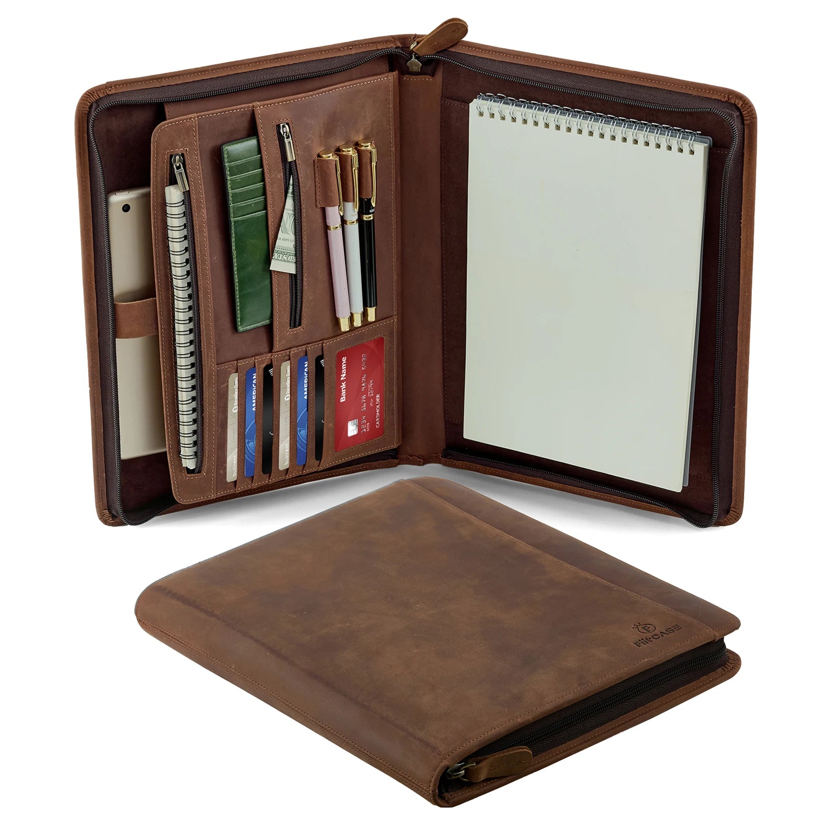 Cowhide Leather Zipper Folio Business Portfolio / Organizer - image 1