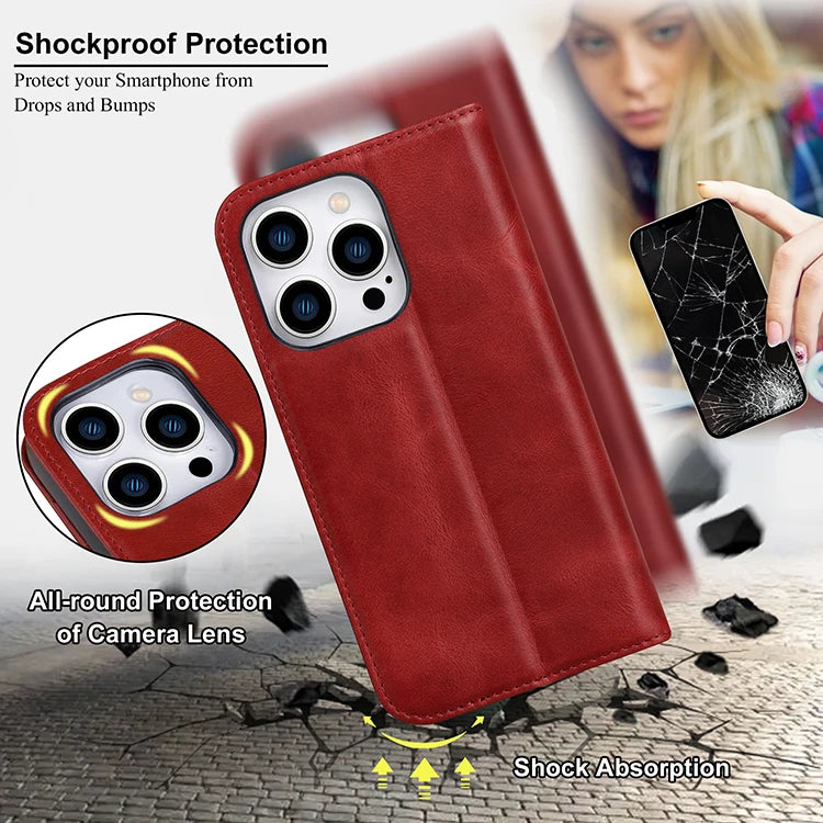 Genuine Leather Wallet Phone Case for iPhone 15 Series image 4