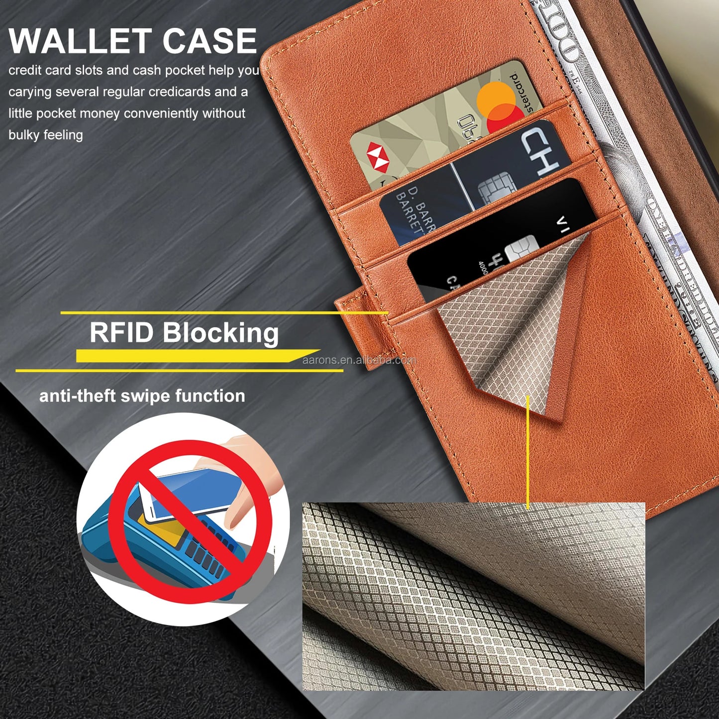 Full-Grain Leather Shockproof Wallet Phone Case for Samsung Galaxy Models - image 5