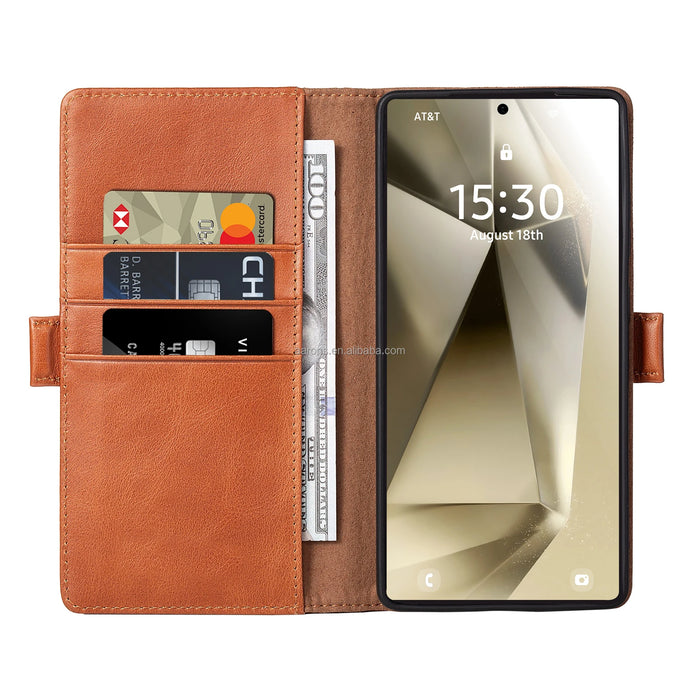 Cowhide Leather Shockproof Wallet Phone Case for Samsung Galaxy S25 Series - image 1