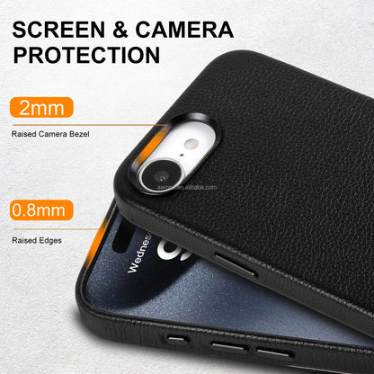Genuine Leather Reinforced Corner Shockproof Phone Case for iPhone 16 Series - image 2
