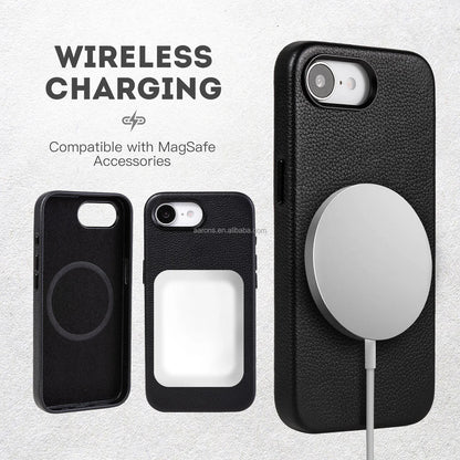 Genuine Leather Reinforced Corner Shockproof Phone Case for iPhone 16 Series - image 3